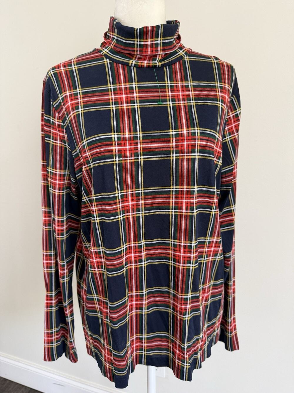 J. Crew Women Plaid Red Green Navy LS Turtle Neck Top 2XL